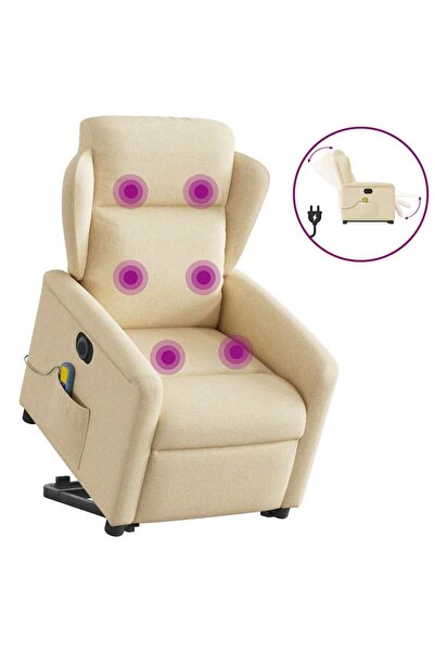 vidaxl Fotoliu electric de masaj rabatabil cu ridicare, crem, textil