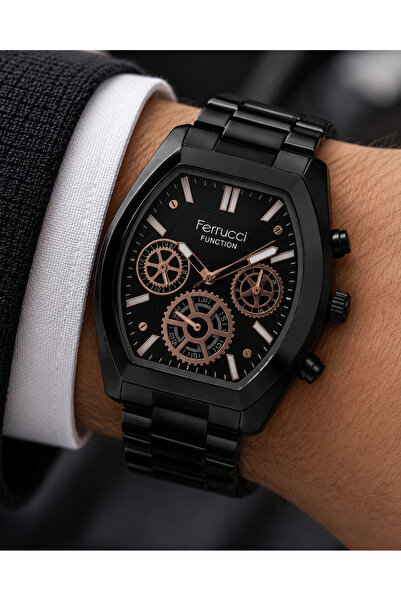 Ferrucci Men's Wristwatch Steel Band Black Color Functional Premium Design Gi...
