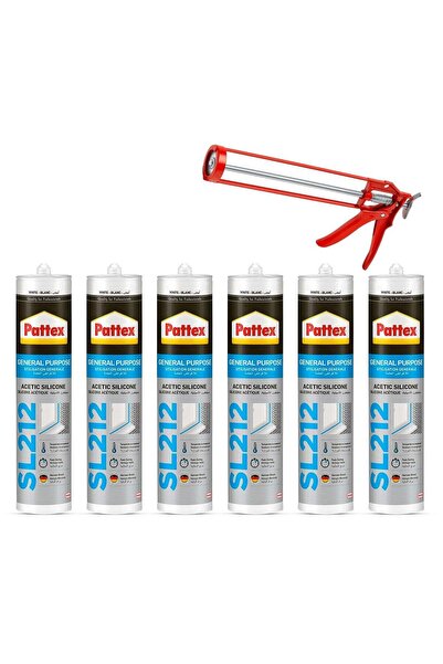 Pattex سيليكون حمضي متعدد الأغراض SL212، أبيض، مع مسدس سد الفجوات - عبوة من 6...