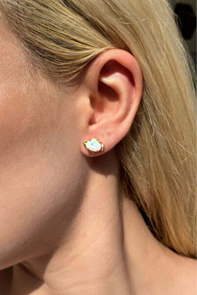 Spossy Silver Jewelry 925 Ayar Gümüş, Gold, Opal Taşlı Balık Küpe
