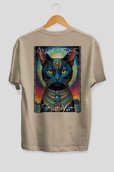 Ankhises Μπλουζάκι  "For the Love of Cats " με στάμπα 66 γατών, μπεζ, oversiz...