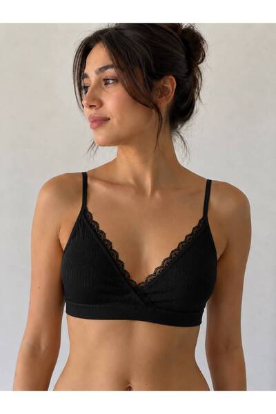 MAYLAYF M380 DANTEL DETAYLI İP ASKILI PEDLİ PAMUKLU COTTON BÜSTİYER CROP