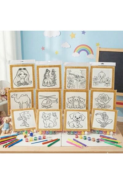 Hediye Vakti Mini Tuval Çocuk Boyama Seti 20x20 cm - Akrilik Boya ve Fırçalı ...