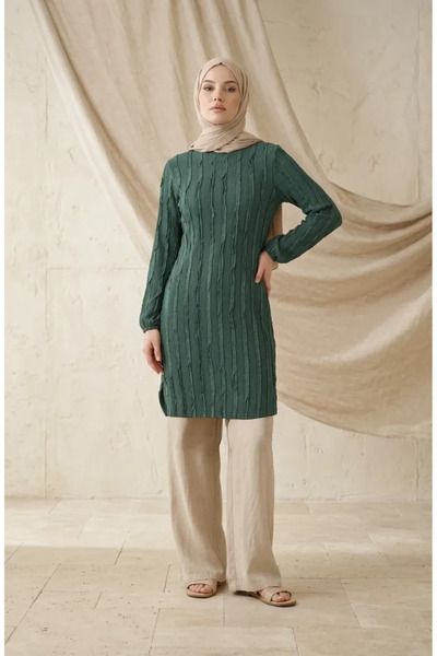 sefamerve Ruffle Detailed Tunic 0553-06 Green