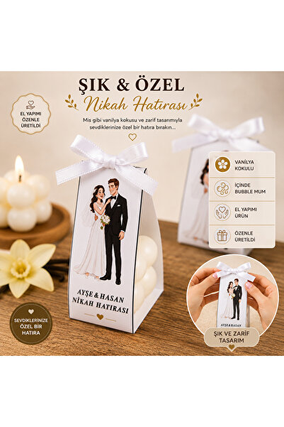 F&A Candle 20 ADET Kişiye Özel El Yapımı Bubble Mum – Vanilya Kokulu Nikah Ni...