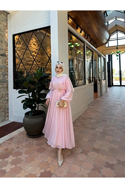 Moda Asrın Fırfır Detaylı Elbise pudra
