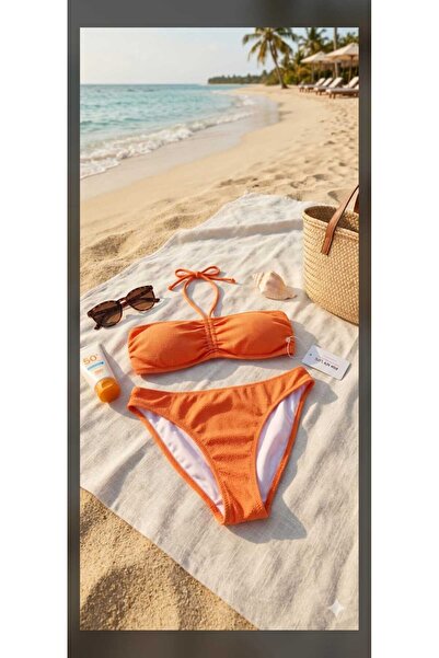 Mojomylife Turuncu Straplez Bikini Takımı