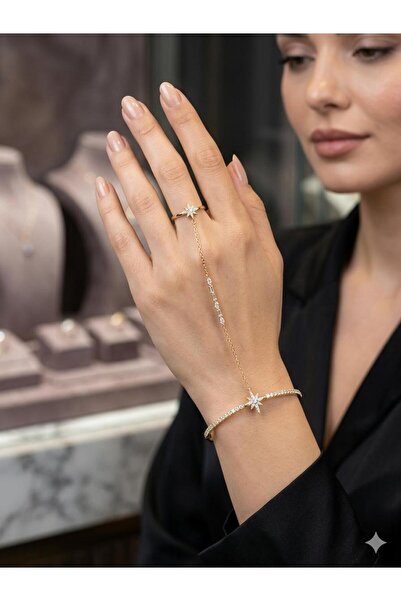 JEWELRY ✨ Parlak Zirkon Taşlı Yıldız Tasarımlı Şahmeran El Aksesuarı