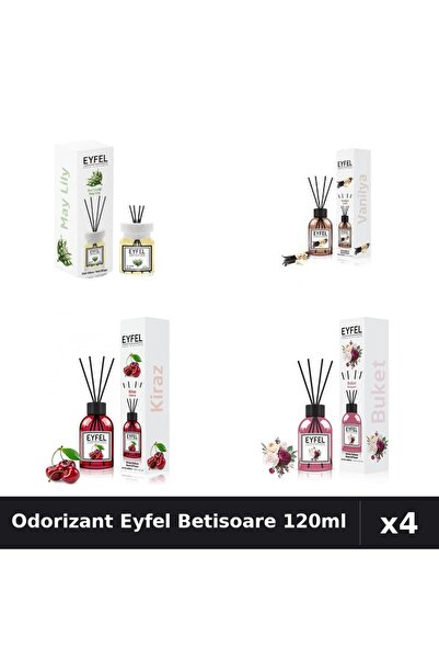 Eyfel Set 4 Odorizant Camera Betisoare 120ml - Lacramioare, Vanilie, Cirese, ...
