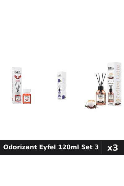 Eyfel Set 3 Odorizant Camera Betisoare 120ml - Cafea, Red Dragon, Zambile