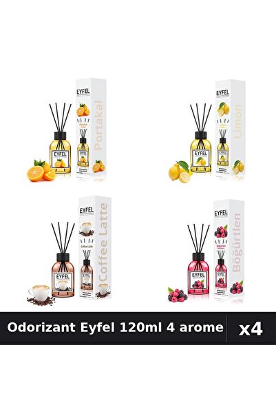 Eyfel Set 4 Odorizant Camera Betisoare 120ml - Portocală, Lămâie, Cafea, Fruc...