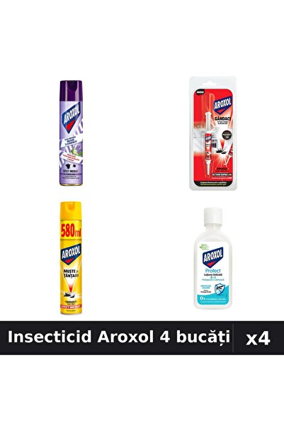 Aroxol Set 4 Insecticid - Spray 250ml, 580ml, Pastile, Loțiune Repelent 85ml