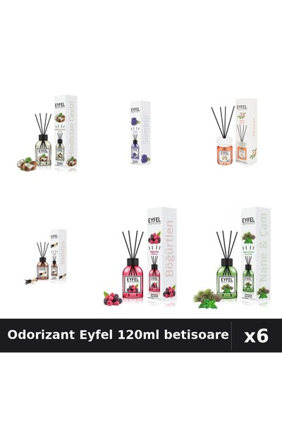 Eyfel Set 6 Odorizante Camera Betisoare 120ml - 6 Arome Asortate, Parfum Intens