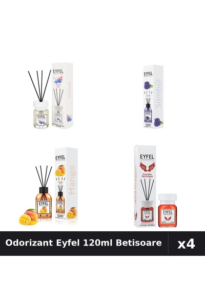 Eyfel Set 4 Odorizant Camera Betisoare 120ml - Orhidee, Zambile, Mango, Red D...