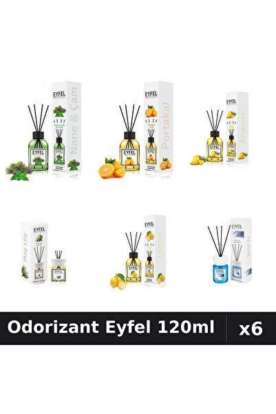 Eyfel Set 6 Odorizante Camera Betisoare 120ml - 6 Arome Asortate, Parfum Intens