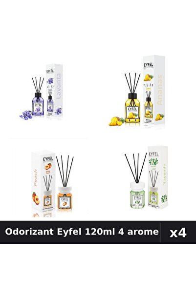 Eyfel Set 4 Odorizant Camera Betisoare 120ml - Lavanda, Ananas, Piersica, Ias...