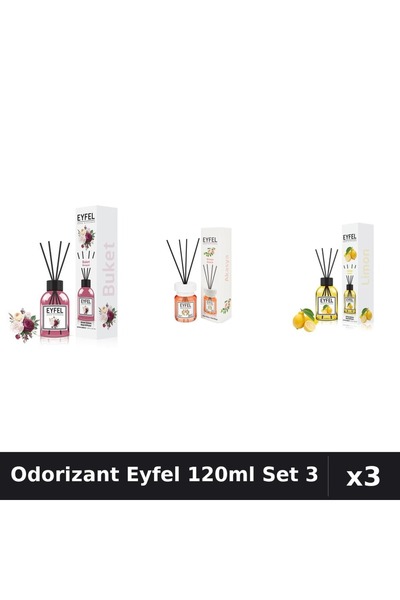 Eyfel Set 3 Odorizant Camera Betisoare 120ml - Bouquet, Acacia, Lămâie