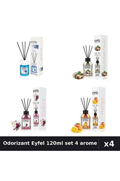 Eyfel Set 4 Odorizant Camera Betisoare 120ml - Cool Water, Nuca Cocos, Bouque...