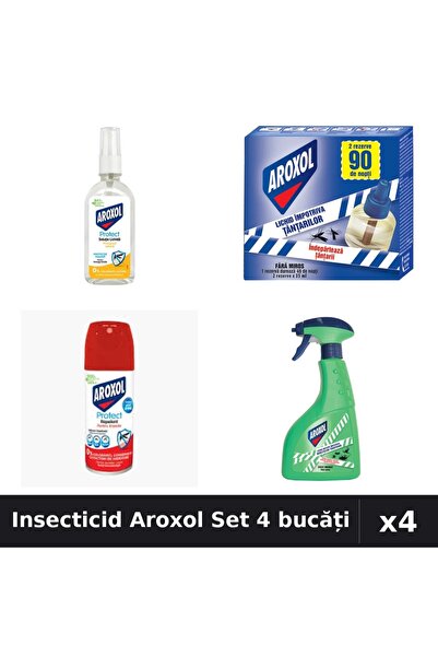 Aroxol Set 4 Insecticid - Loțiune 85ml, Aparat 45 nopți, Spray 100ml & 400ml