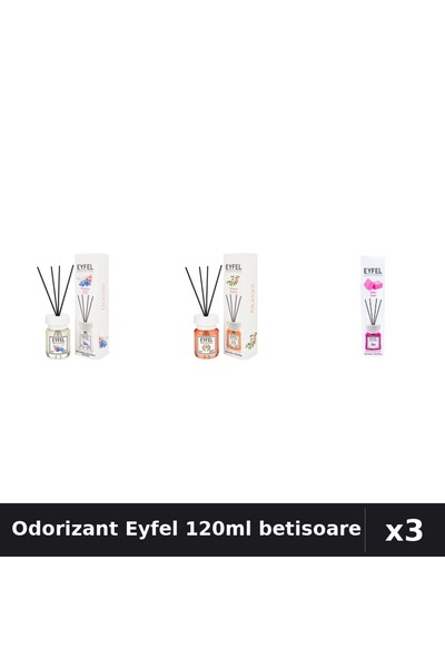 Eyfel Set 3 Odorizant Camere Betisoare 120ml - Orhidee, Acacia, Bubble Gum