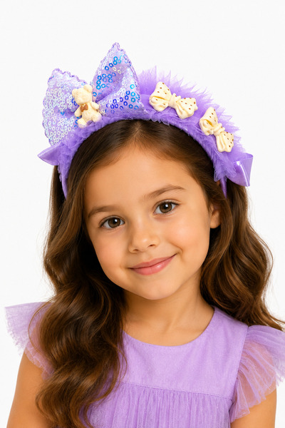 MakeWell Colorful Girl's Pink Bow Crown with Glittering Ribbon Stylish Hair C...