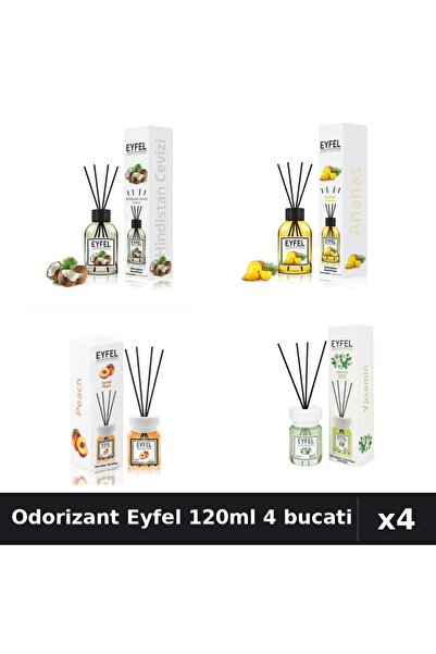 Eyfel Set 4 Odorizant Camera Betisoare 120ml - Nuca Cocos, Ananas, Piersica, ...