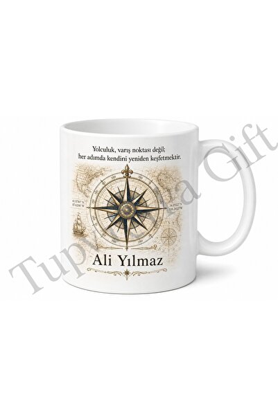 Tupya Gift هدية للمسافرين بتصميم مخصص على شكل بوصلة، كوب من البورسلين مطبوع ب...
