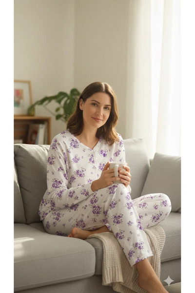 Miss Lale Pijama Women's winter pajamas plus sizes - white with Printed