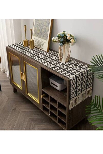 bity thok ممر طاولة وبوفيه هندسي أبيض وأسود (35×180)