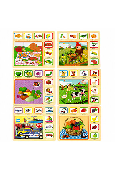 Teno ®   Set de 6 plăci educative Montessori din lemn, Puzzle inteligent, Dez...