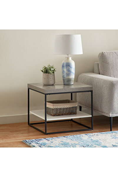 Home Box Movo-Scott End Table- Cement & White