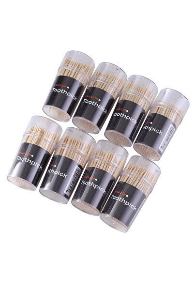 Lawazim 8-Piece Toothpick Set with Dispenser Containers - Double-Ended Wooden...