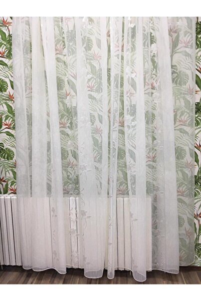 Liz Line Mechanically embroidered curtain, white color, from the "Roses and P...
