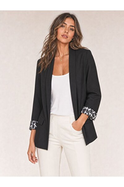 Moda Zerova kadın blazer ceket kolu katlamalı astarsız leopar detaylı ceket