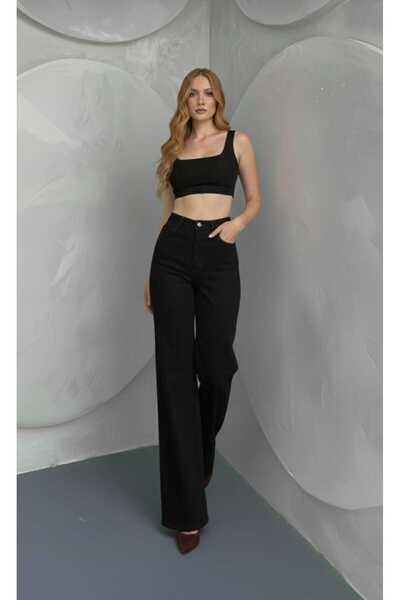 DRC trend Elay High Waist Women's Black Denim Trousers Black Loose Jeans Lycr...