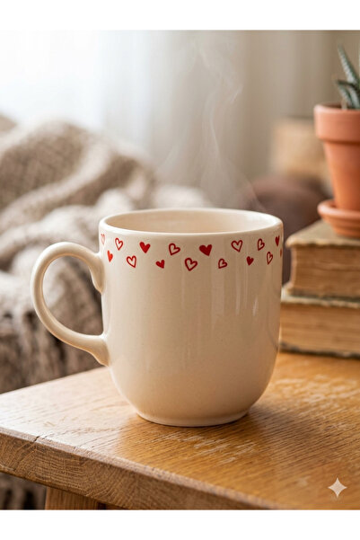 PALTO TASARIM Tiny Red Hearts Cream Juno Mug - Gift Mug Cup Mug