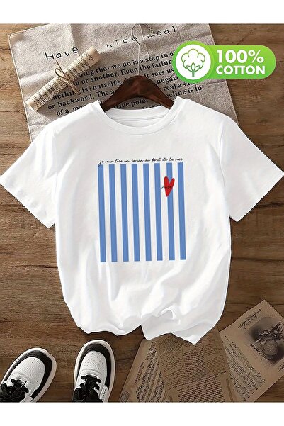 PAVRO Unisex Άνετο T-shirt με μικτό σχέδιο και στάμπα