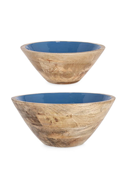 Bizzotto Set de 2 boluri din lemn, maro cu email albastru, Knossos Ø25.5x10.5...