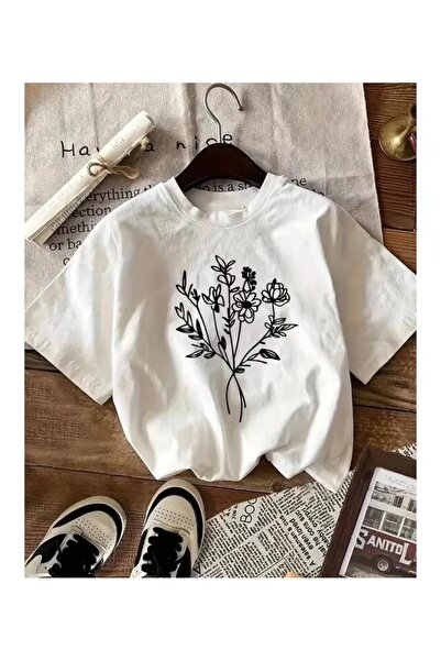 PAVRO Unisex Άνετο T-shirt με μικτό σχέδιο και στάμπα