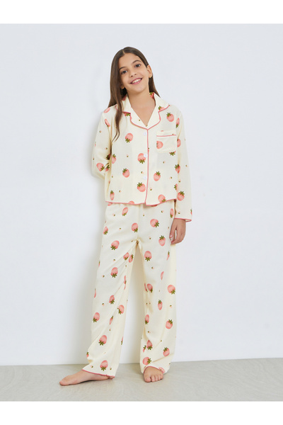 Take Two By Styli Teen Girls Strawberry Print Shirt and Pyjama Set