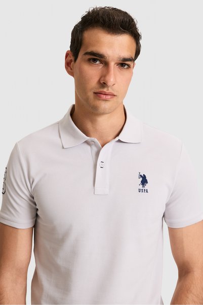 U.S. Polo Assn. Erkek Slim Fit Polo Yaka Açık Gri Basic Tişört 50326920-VR001