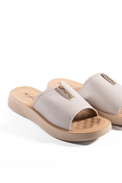 ALOGO Women's Grey Slipper Made of Eco-friendly Leather Ban