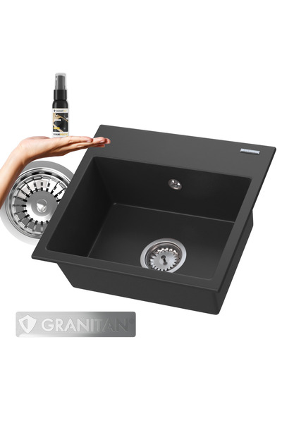 Granitan Pachet Chiuveta Granit Mini, 45x42 cm, cu sifon si impregnant, desig...
