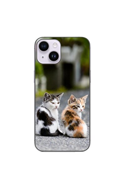 OEM Калъф, съвместим с Apple iPhone 14, силиконов гел TPU, с шарка котенца