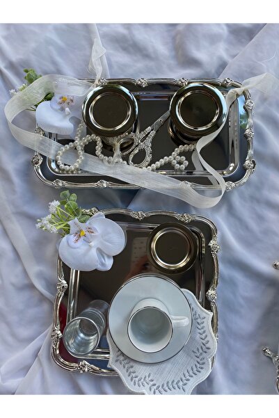 Z&B FLOWERS Nişan Tepsisi Ayaklı Söz Tepsisi Damat Fincan Seti kahve Seti Niş...