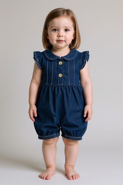 BİANCOFİGLİO Denim Jumpsuit with Buttoned Waist and Snap Fasteners at the Bottom