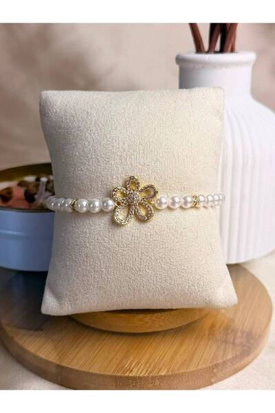 ANKA JEWELLRY سوار من الفولاذ واللؤلؤ باللون الذهبي موديل باباتيا مرصع بحجر ا...