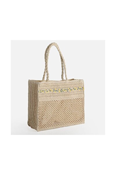 OEM Large woven bag with lemon design, spacious, perfect for beach and vacation.