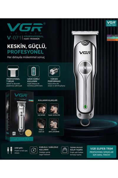 VGR Voyager VGR V-071 Profesyonel T-Bıçaklı Saç ve Sakal Kesme Makinesi - USB...