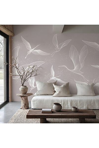 da dekoartizan Minimalist Çizgi Sanatı Uçan Kuşlar Duvar Kağıdı